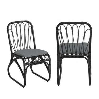 Outdoor PE Wicker Chairs with Washable Cushion Set of 2