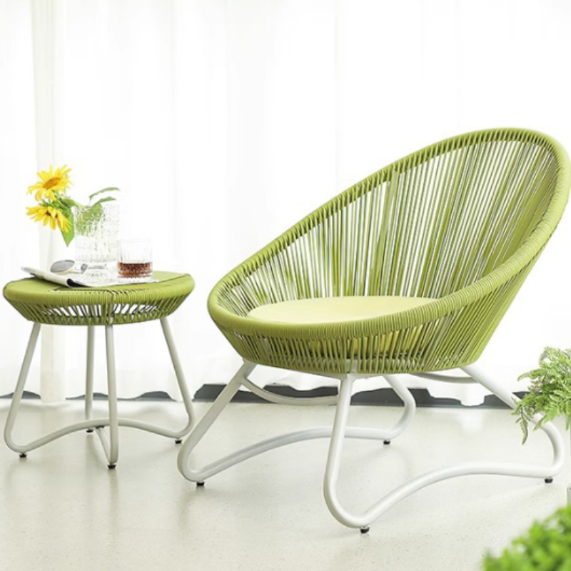 Outdoor Patio Rattan Recliner Chair with Small Table 