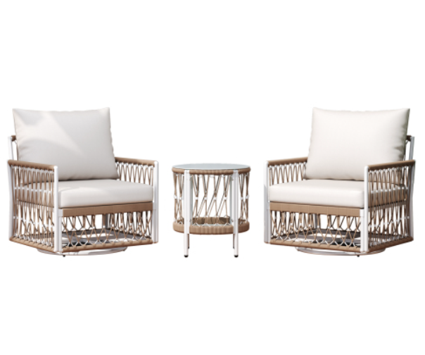 3-Piece Outdoor Swivel Chairs Set with 2 