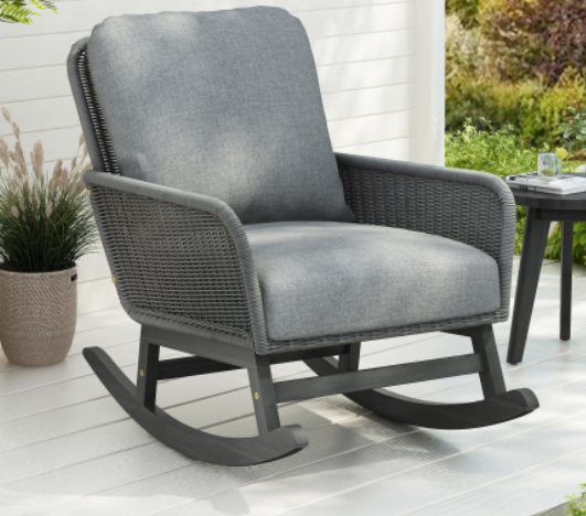 Gray Wicker Rocking Chair with Soft Polyester Cushions