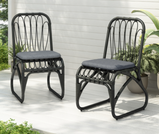Outdoor PE Wicker Chairs with Washable Cushion Set of 2