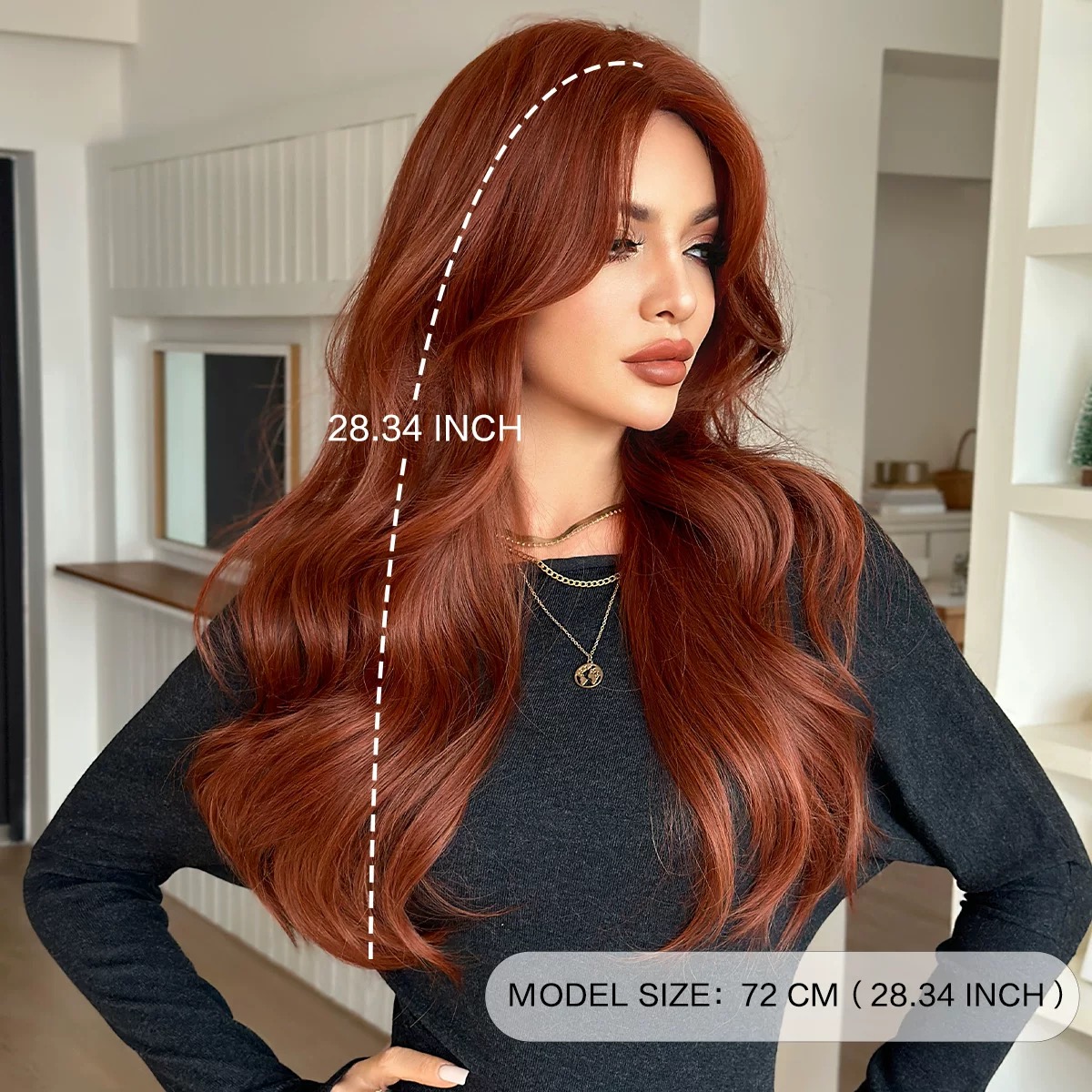Women's orange-red wavy full-head wig