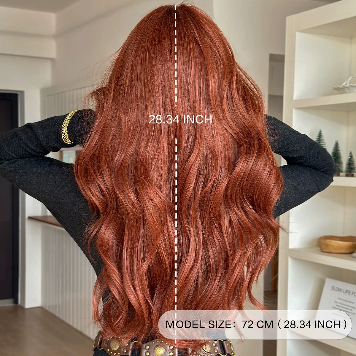 Women's orange-red wavy full-head wig