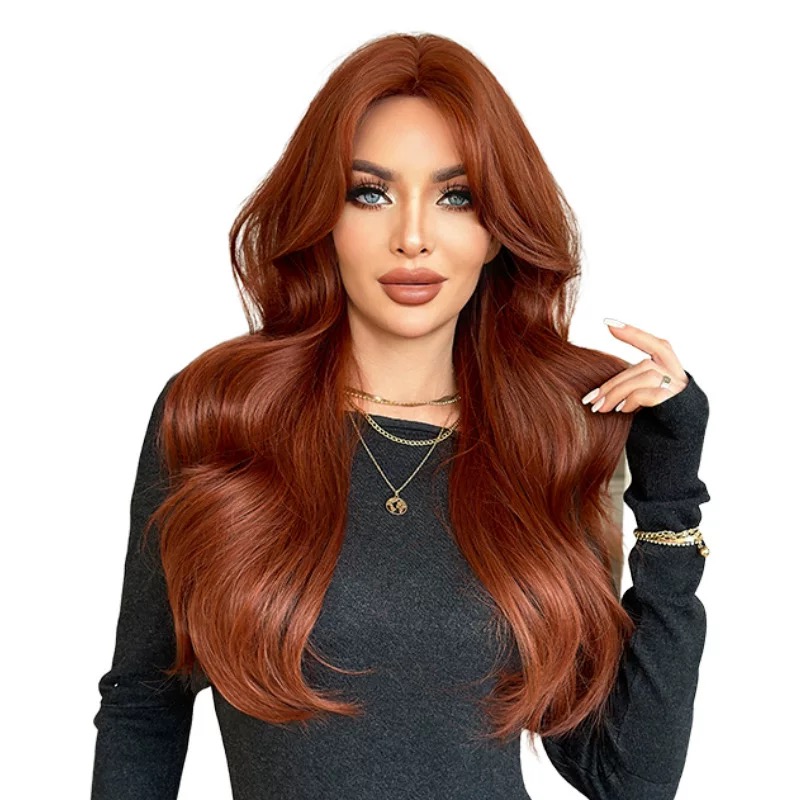 Women's orange-red wavy full-head wig