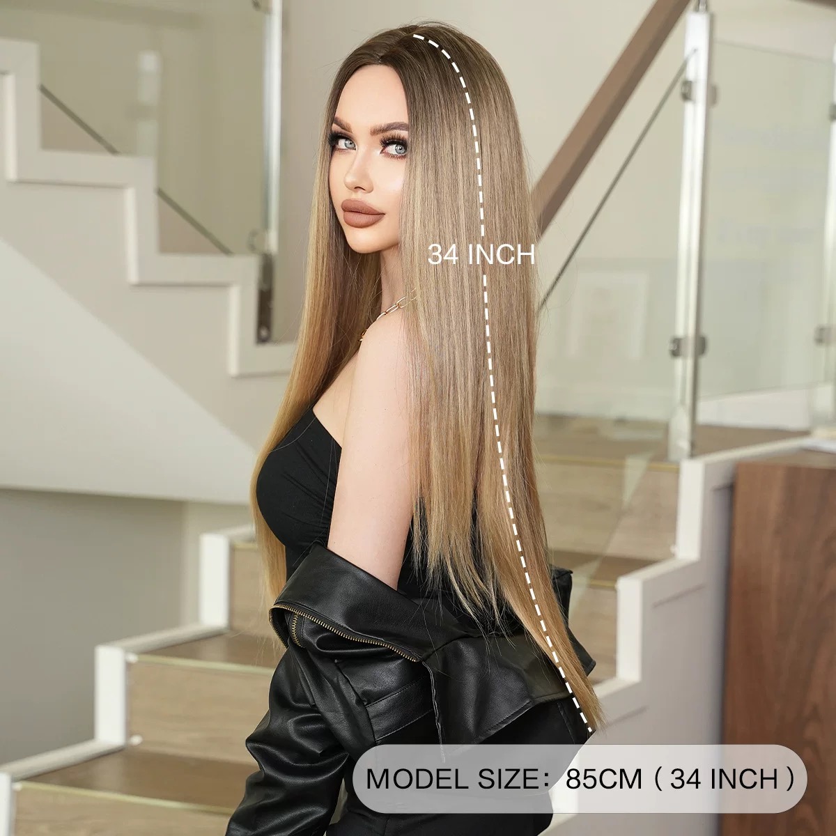 Women's extra long straight blonde gradient wig