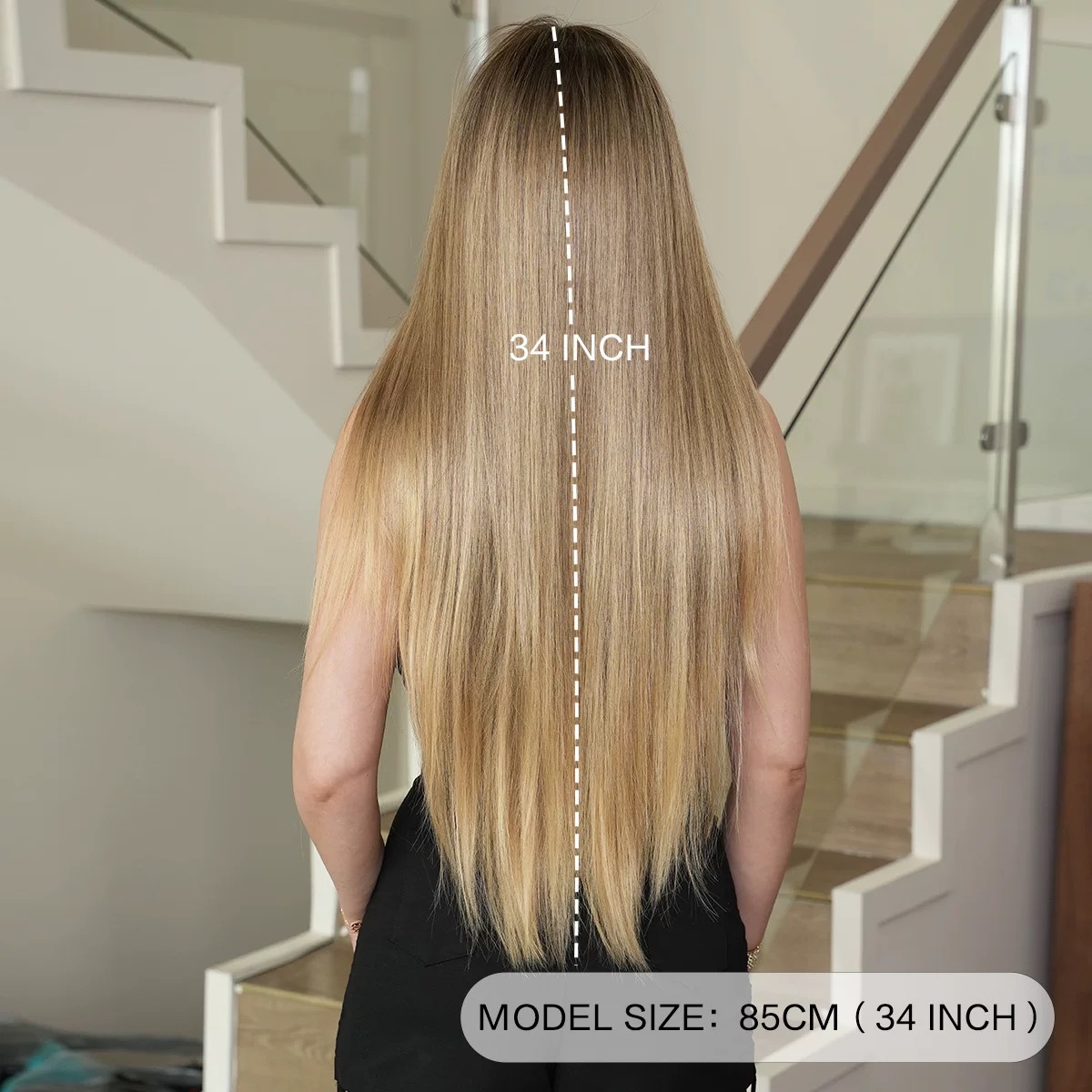 Women's extra long straight blonde gradient wig