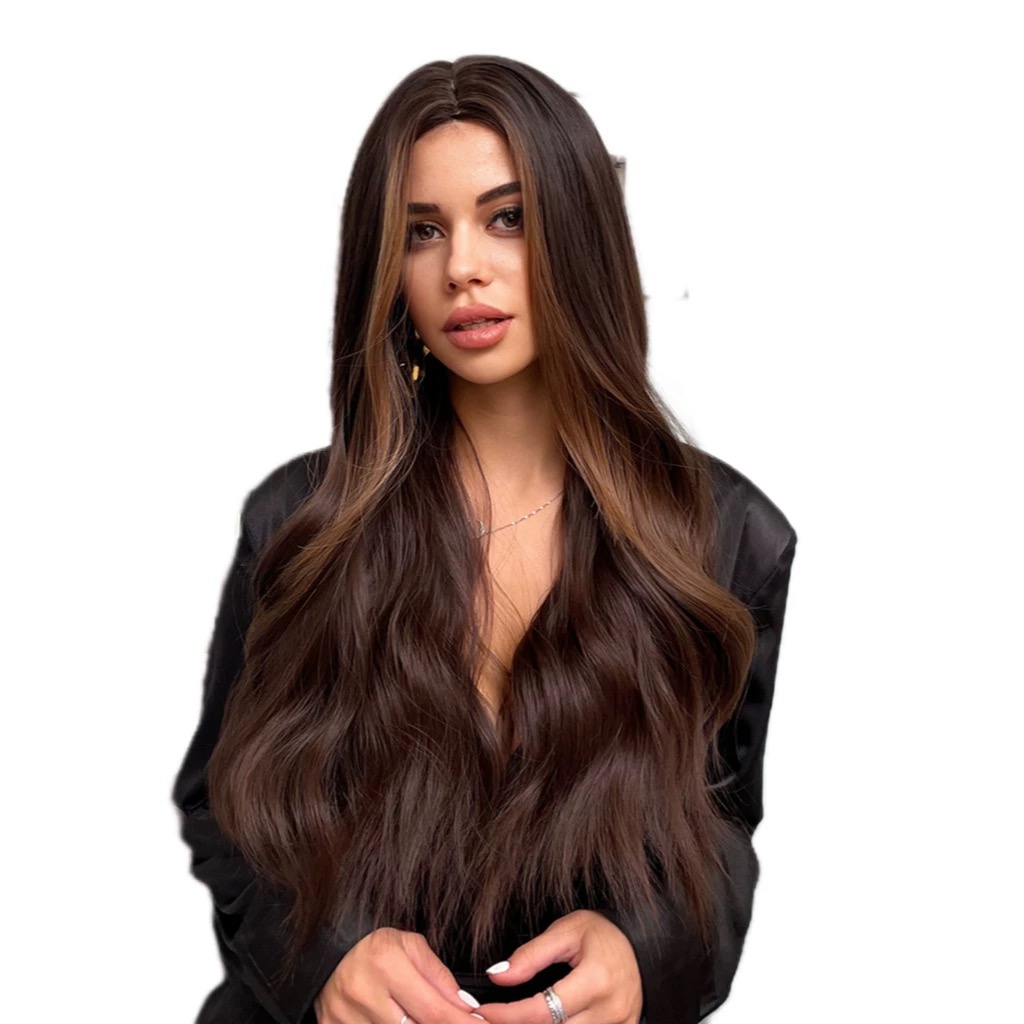 Women's long, wavy, dark brown full-head curly hair