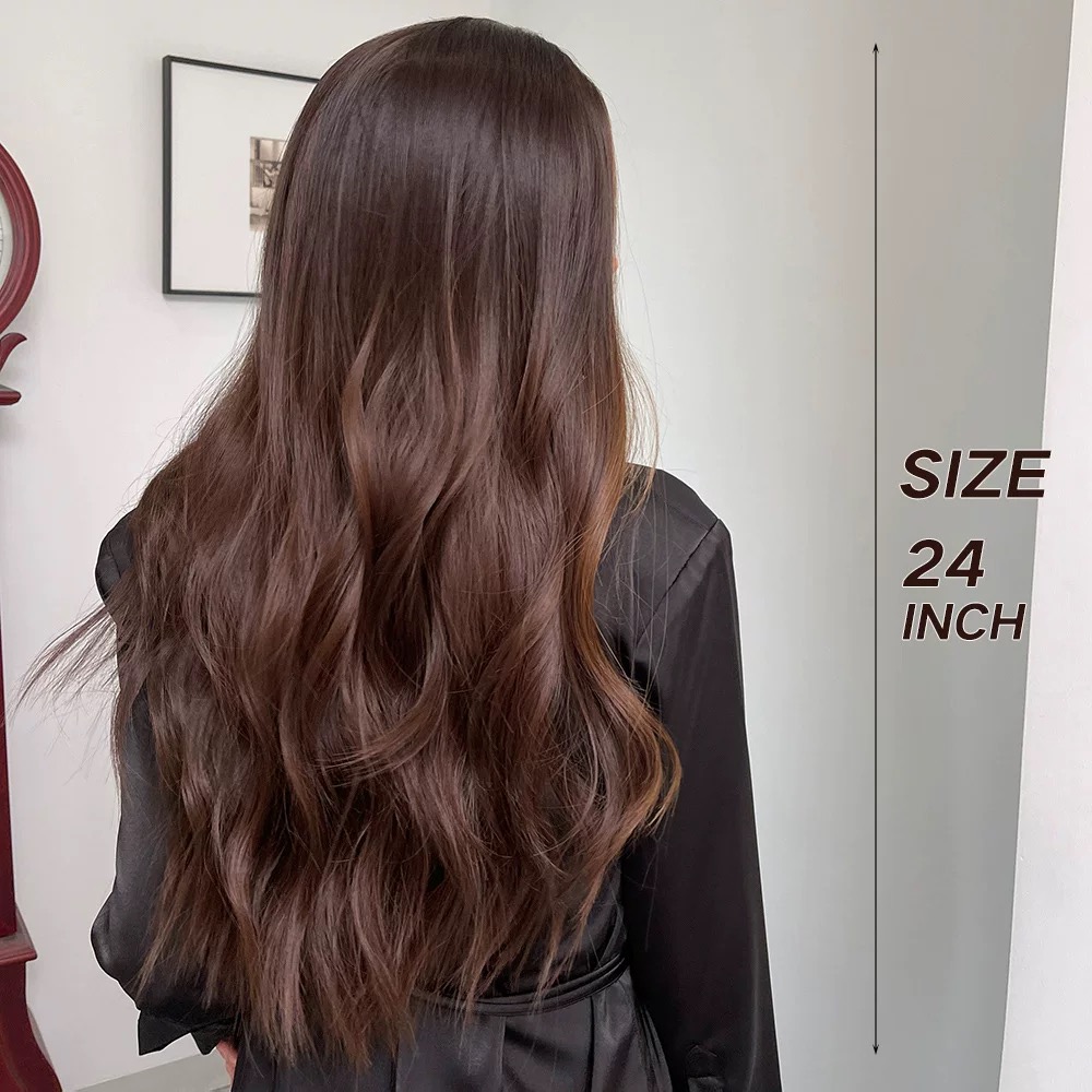 Women's long, wavy, dark brown full-head curly hair