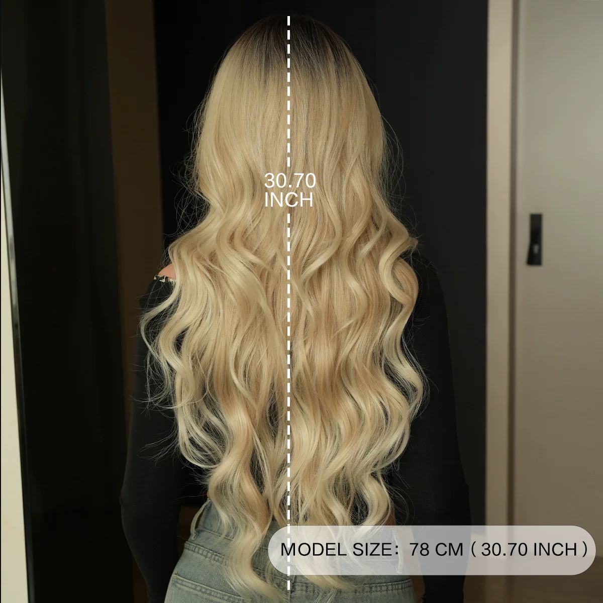 Women's long, golden, wavy hair with a natural center part