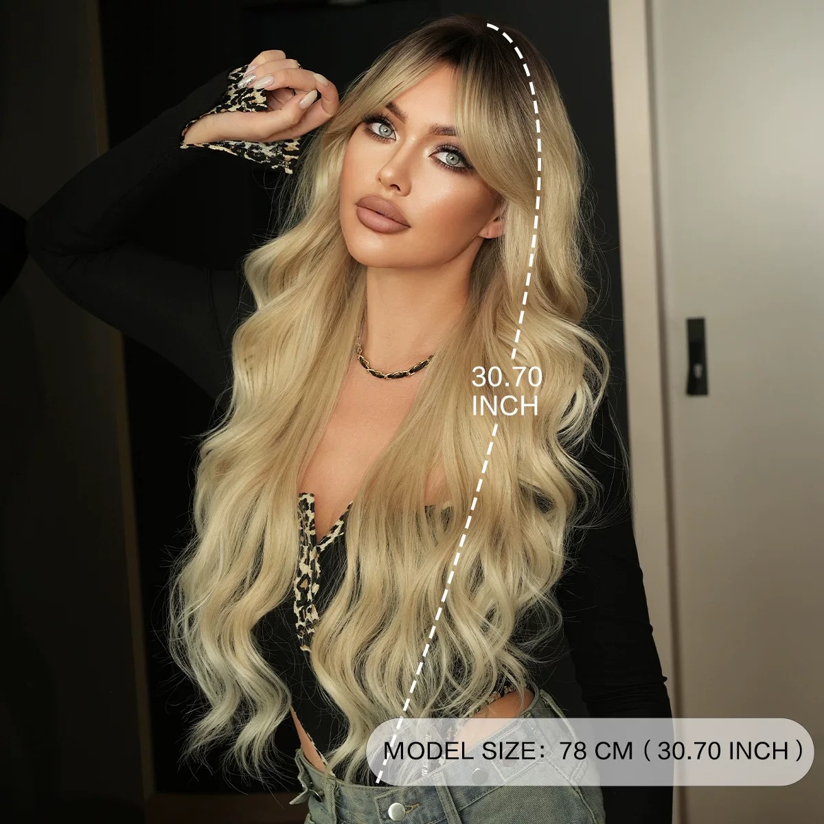 Women's long, golden, wavy hair with a natural center part