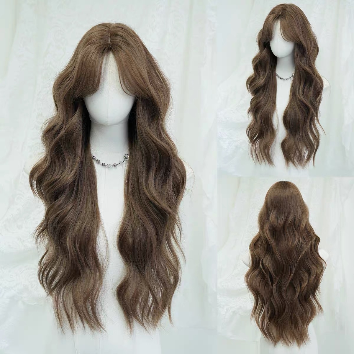 Women's long straight brown highlighted wig