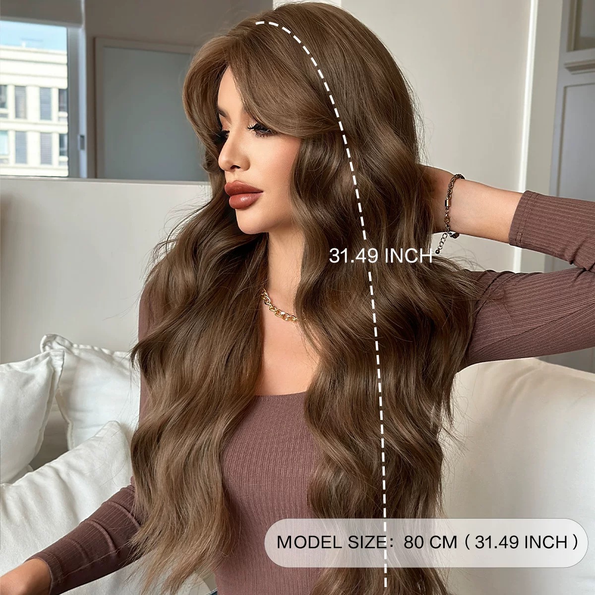 Women's long straight brown highlighted wig
