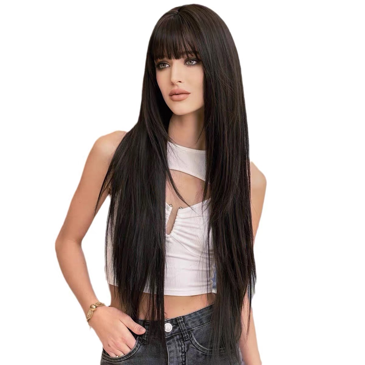 Women's black long wavy hair wig