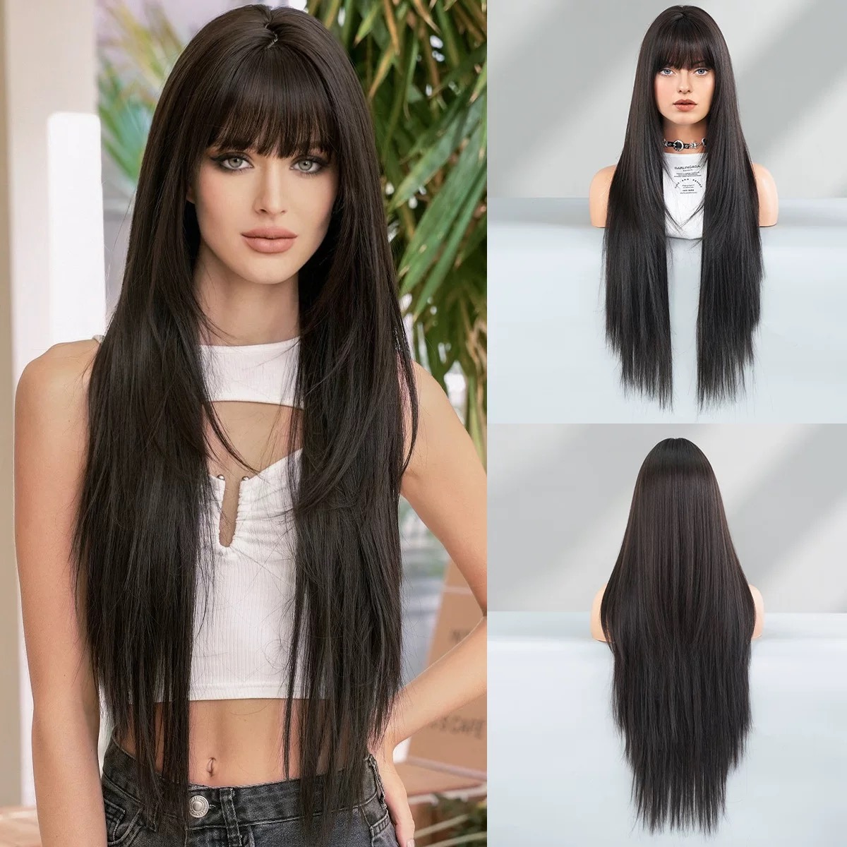 Women's black long wavy hair wig