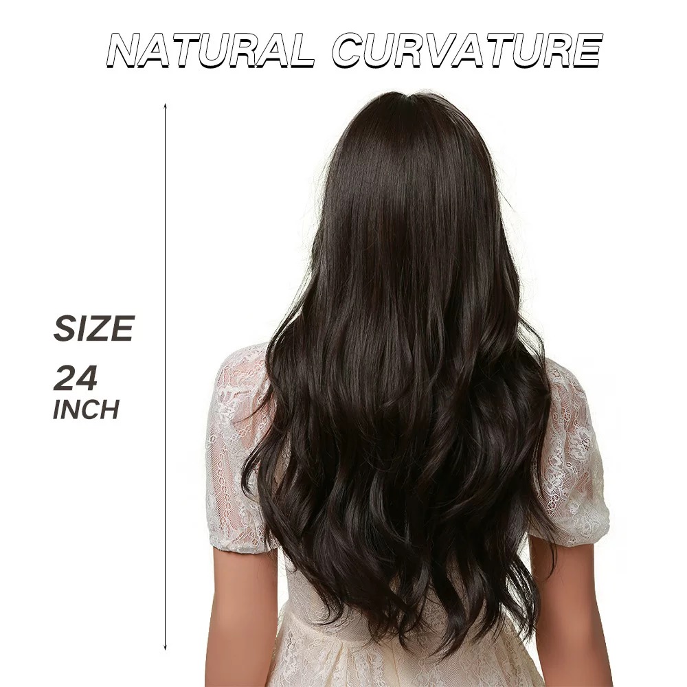 Women's long black straight hair with bangs