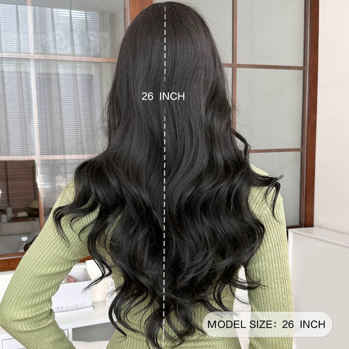 Women's black natural long curly wavy wig