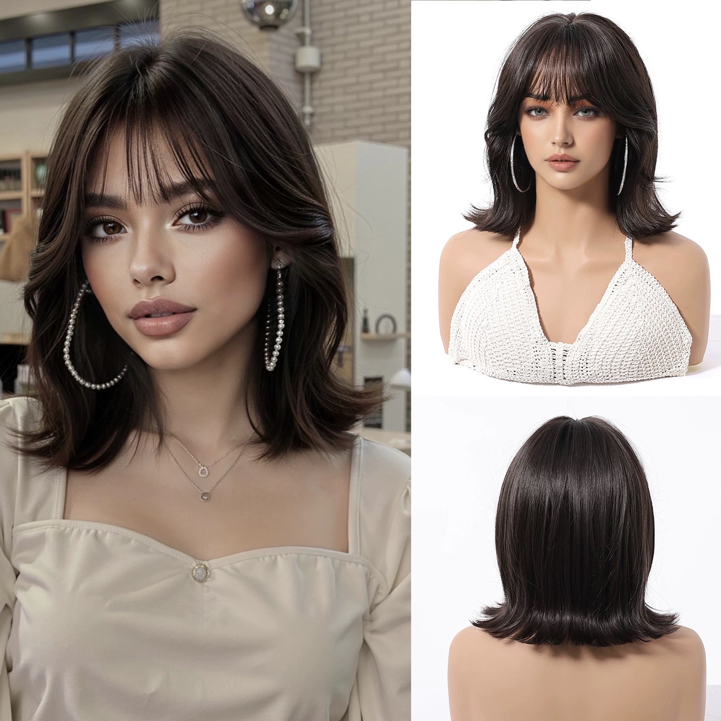 Women's summer dark brown bob wig