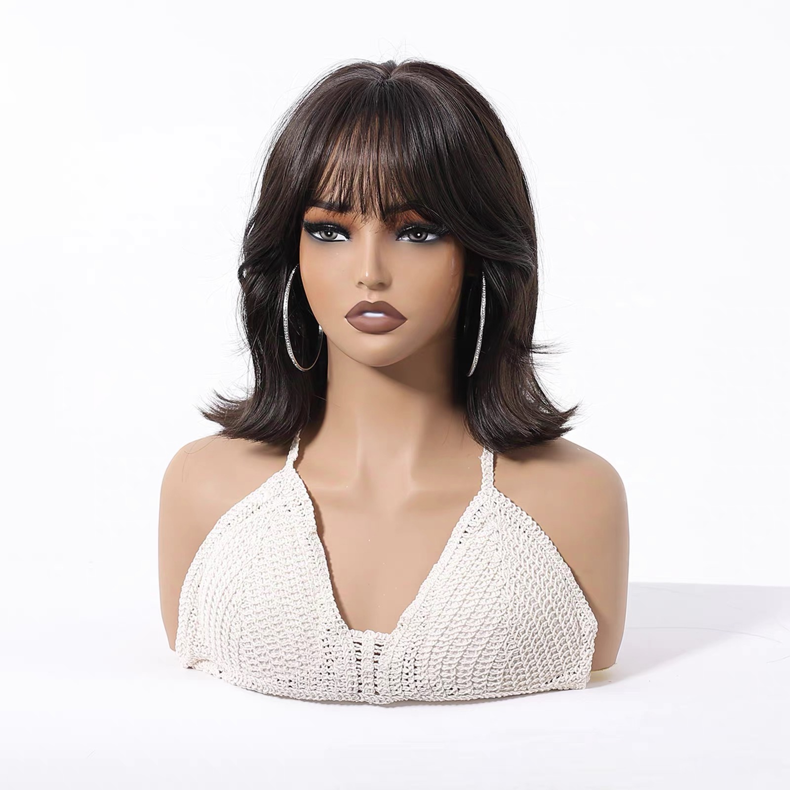 Women's summer dark brown bob wig