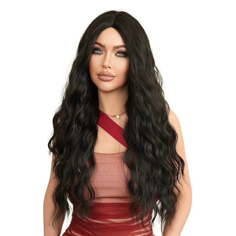 Women's burgundy natural shoulder-length full-head bangs