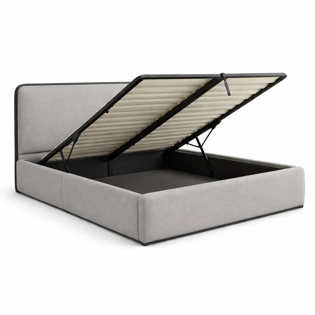 Lit coffre en Tissu Gris avec Sommier à Lattes-FRESHPLOTZ