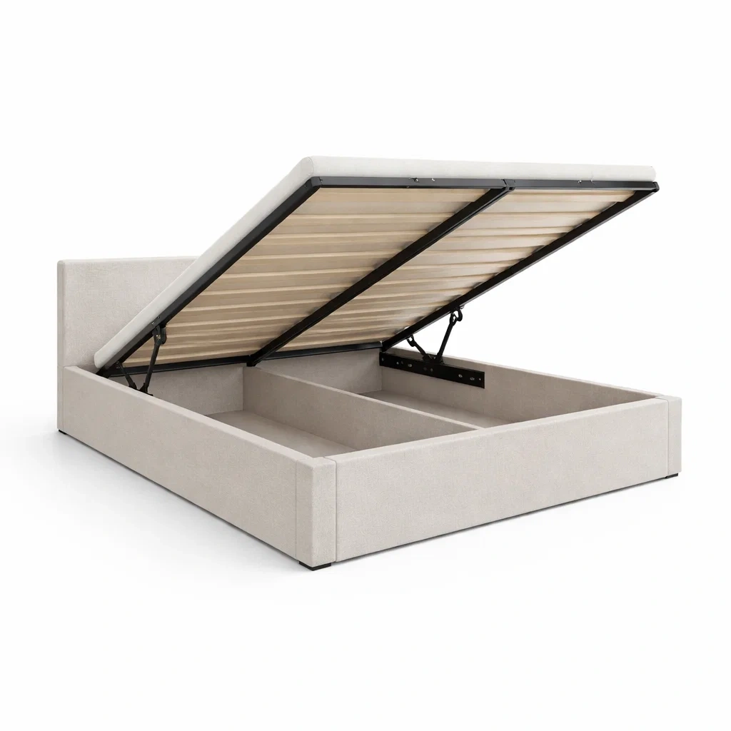 Lit coffre en Métal et Polyester Beige-FRESHPLOTZ