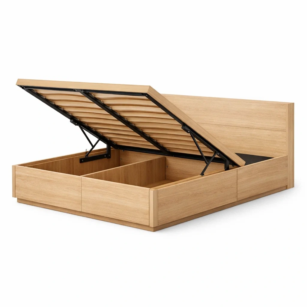 Lit coffre en Chêne avec Rangement Intégré-FRESHPLOTZ