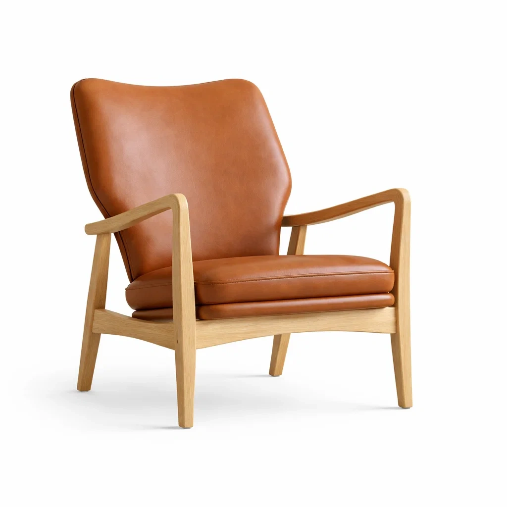 Fauteuil en Cuir Marron avec Cadre en Chêne-FRESHPLOTZ