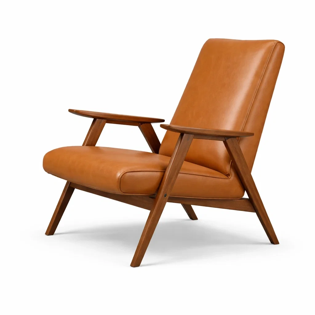 Fauteuil en Bois Massif avec Revêtement en Similicuir Brun-FRESHPLOTZ