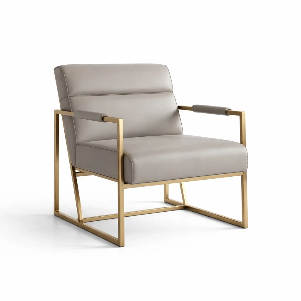 Fauteuil en Cuir PU Beige avec Cadre en Acier Doré-FRESHPLOTZ