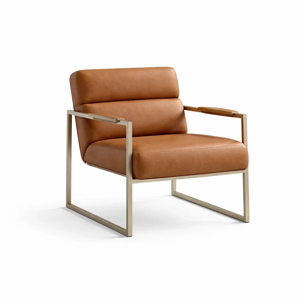 Fauteuil en Cuir Synthétique Marron avec Structure en Métal-FRESHPLOTZ