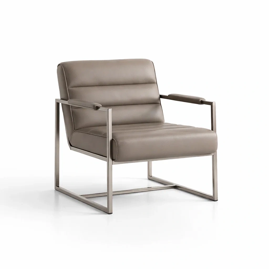 Fauteuil en Cuir PU Gris avec Cadre en Acier Inoxydable-FRESHPLOTZ