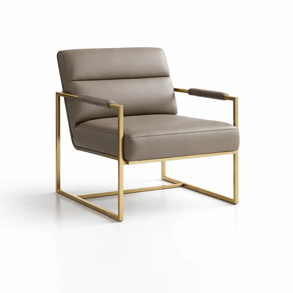 Fauteuil en Acier Inoxydable Doré avec Revêtement en Cuir Synthétique-FRESHPLOTZ