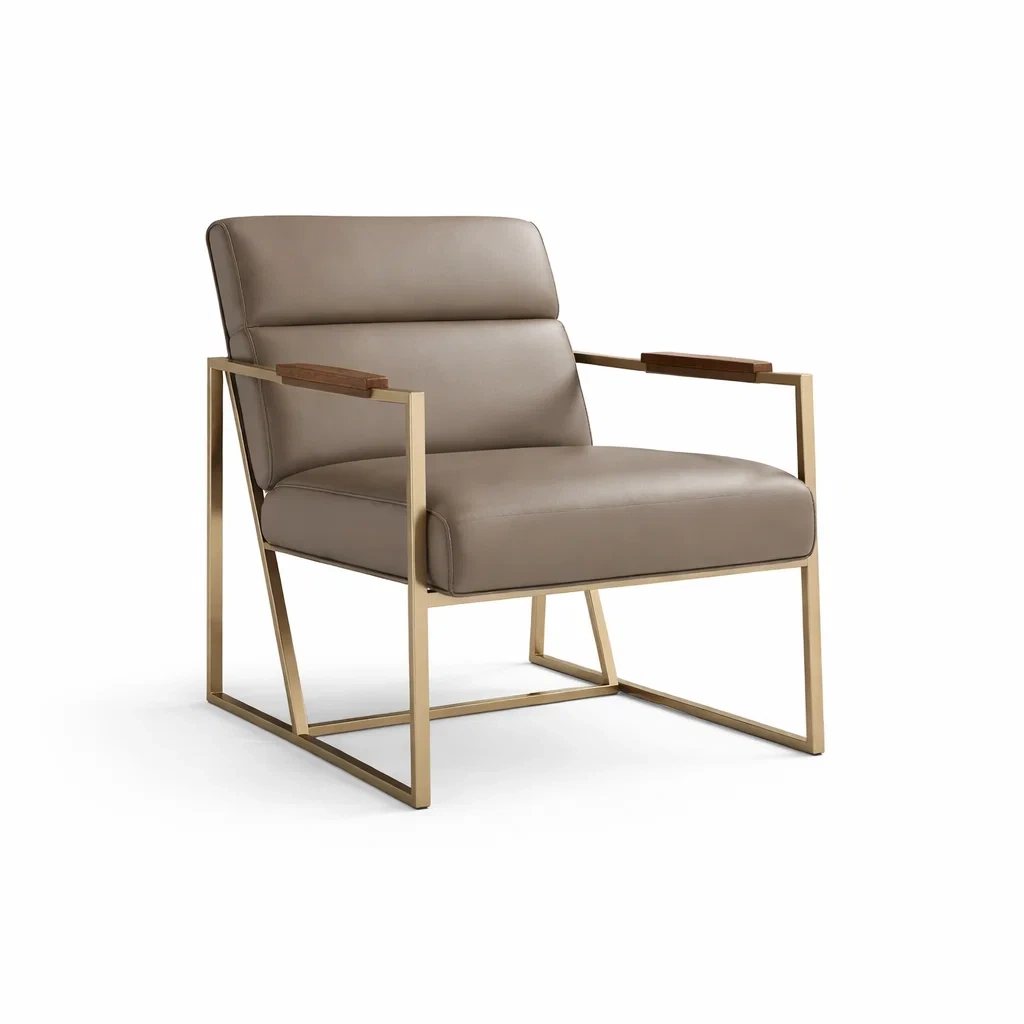 Fauteuil en Métal Doré avec Revêtement en Similicuir Taupe Clair-FRESHPLOTZ