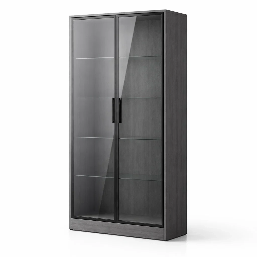 Vitrine en Bois Gris avec Verre Trempé 190x90x40 cm-FRESHPLOTZ