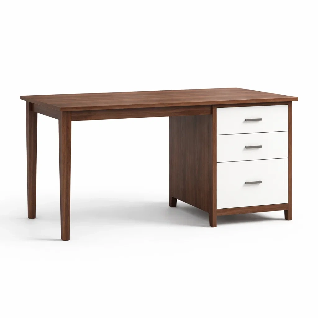 Bureau en Bois avec Trois Tiroirs Blanc et Marron-FreshBloss