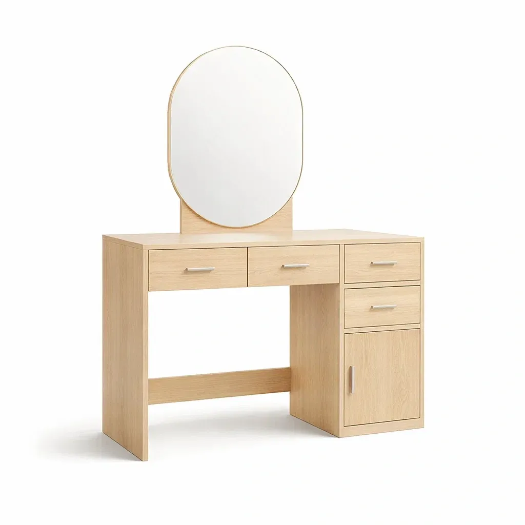 Coiffeuse en Bois Clair avec Miroir-FreshBloss