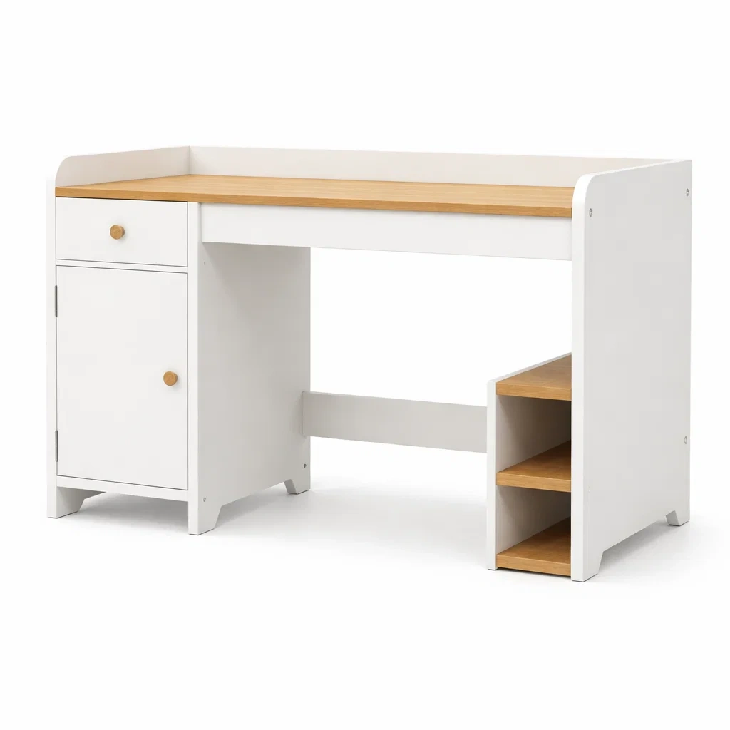 Bureau en Bois MDF Blanc et Chêne-cozychairscraft