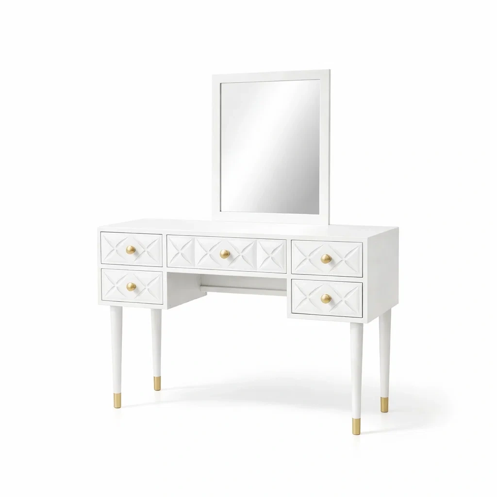 Coiffeuse en Bois MDF Blanc avec Miroir et Tiroirs-cozychairscraft