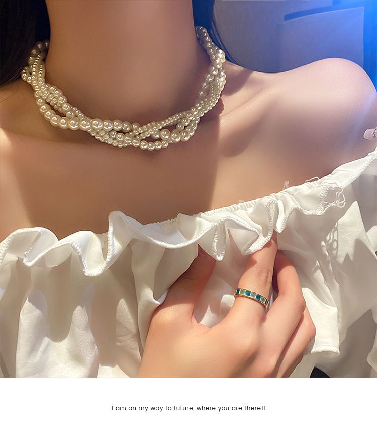 Többrétegű barokk nyaklánc gyöngy kulcscsont lánc retro könnyű luxus divat kiegészítők