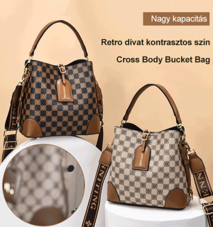 Retro divat kontrasztos színű nyomtatott kereszt test vödör táska