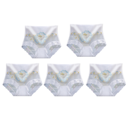 🔥Fizess 1 kapsz 5(5csomag)🔥Magas derekú prémium csipkés hímzett bugyi