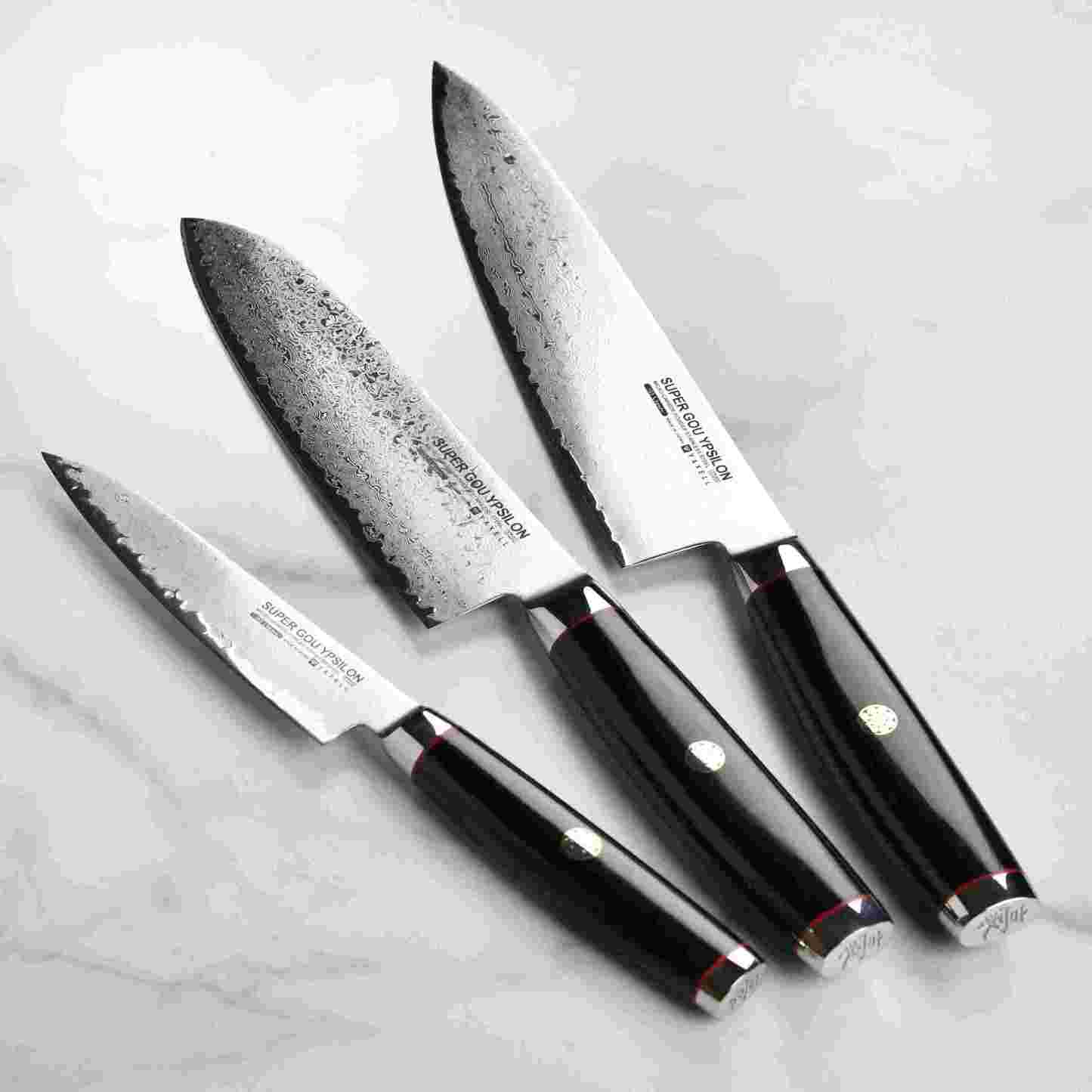 Nejnovější sada japonských třídílných nožů Yaxell Ypsilon SG2 z roku 2024