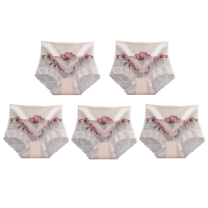 🔥Fizess 1 kapsz 5(5csomag)🔥Magas derekú prémium csipkés hímzett bugyi