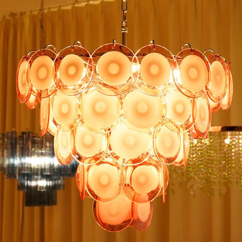 Red glass disc murano glass chandelier