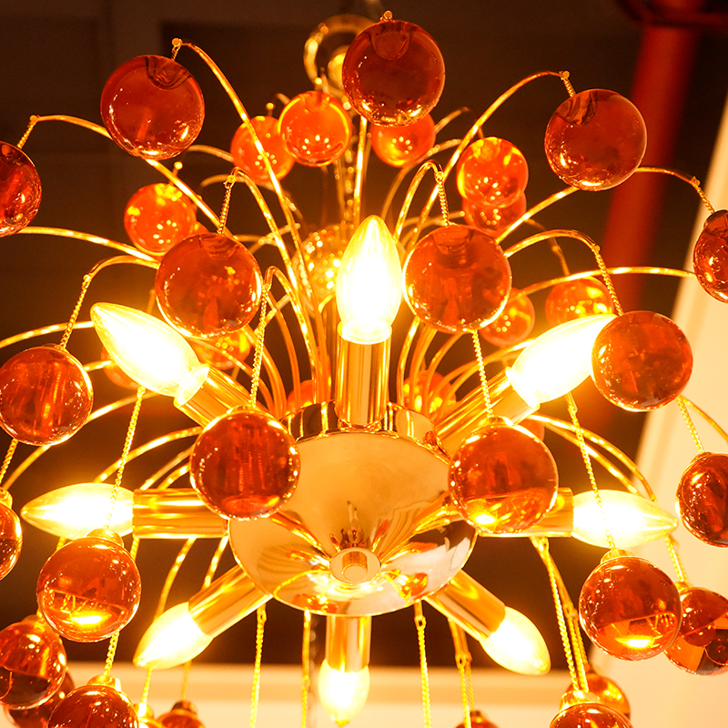 Amber glass ball pendant light