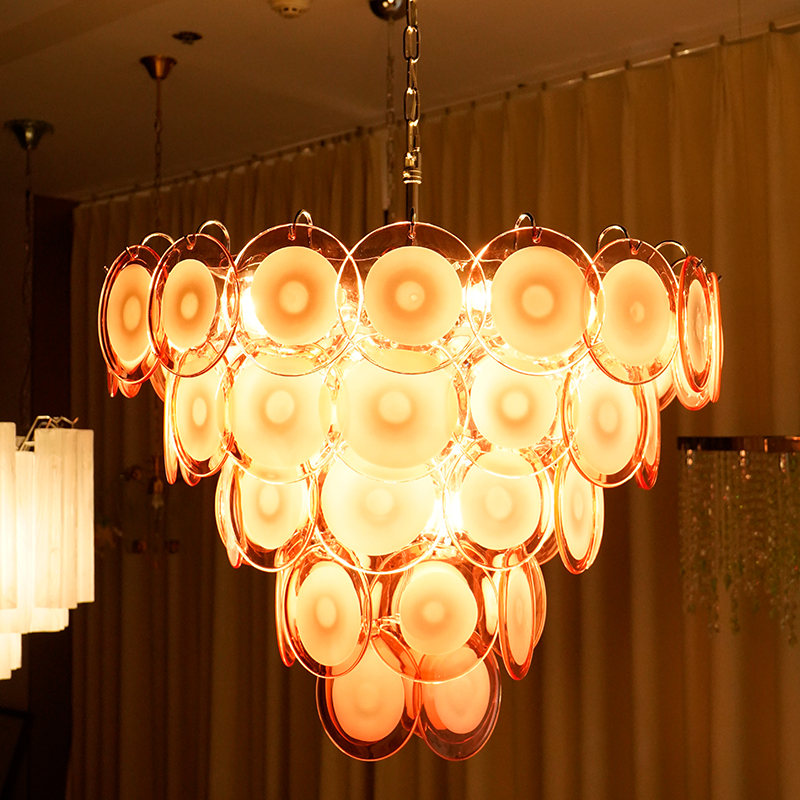 Red glass disc murano glass chandelier