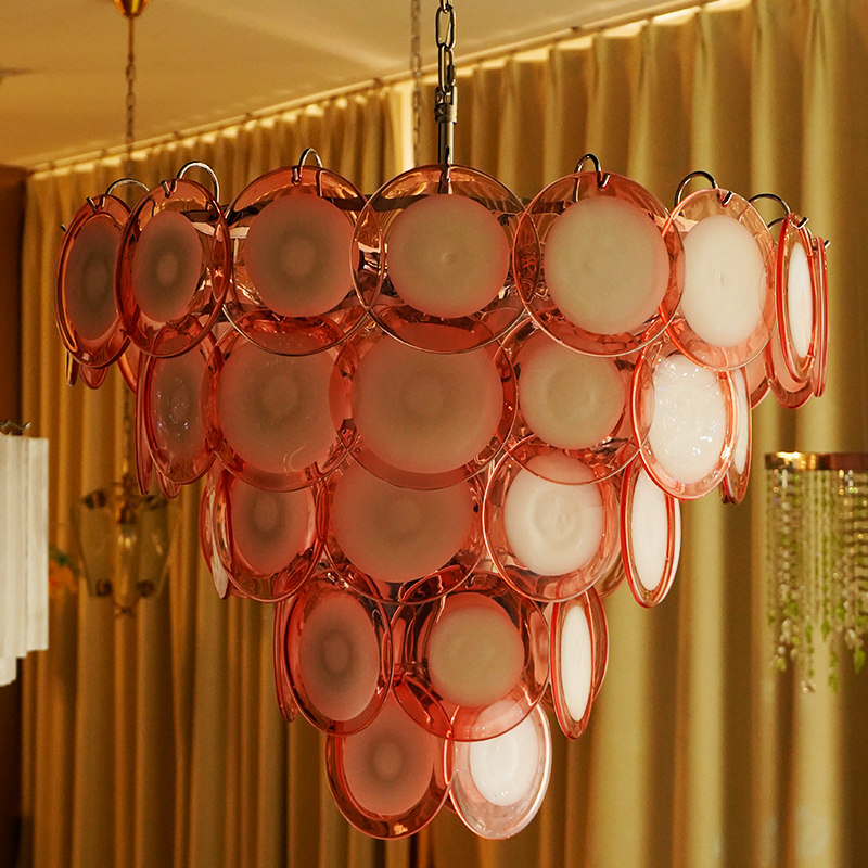 Red glass disc murano glass chandelier