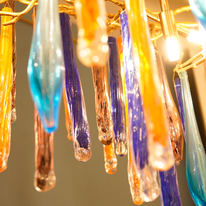 Brass branch crystal raindrop chandelier