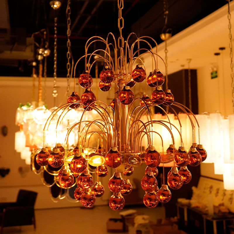 Amber glass ball pendant light