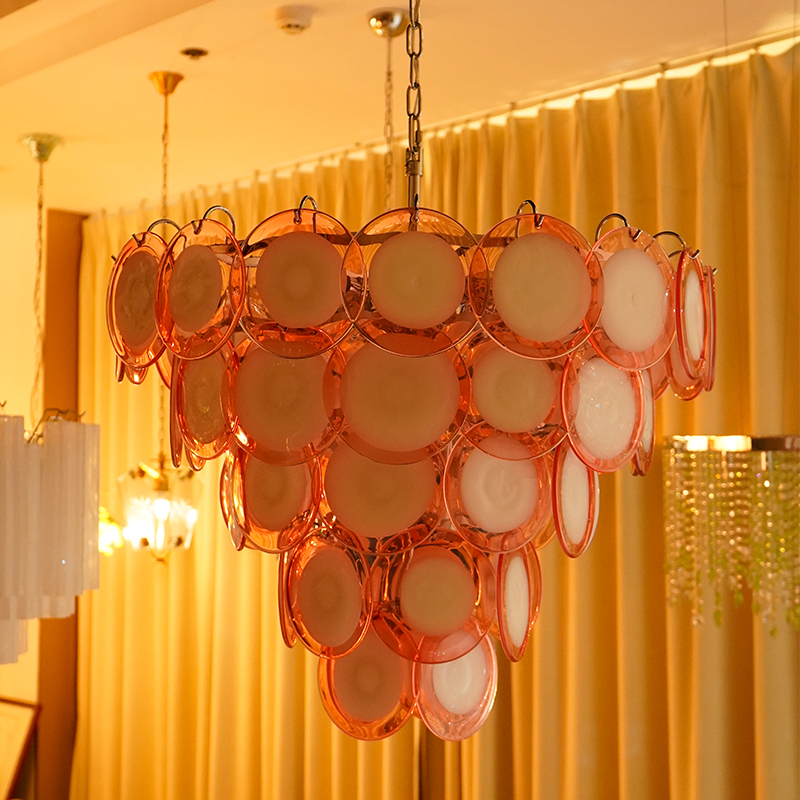 Red glass disc murano glass chandelier